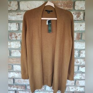 Cyrus NWT Camel Waffle Knit Open Front Cardigan Sweater Sz L Minimalist Cozy